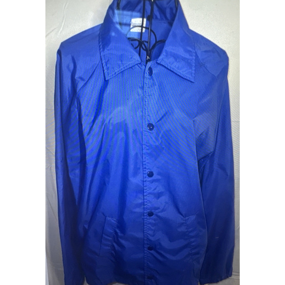 Vintage 80s Royal Blue Nylon Windbreaker Jacket Snap Front USA Made SZ L *READ - Picture 12 of 12